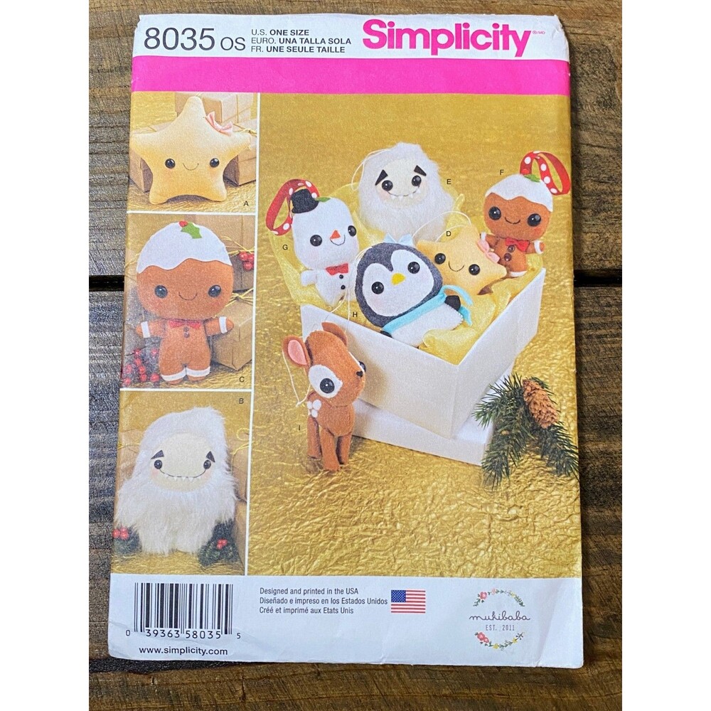 Simplicity 8035 Christmas Plush Ornaments Star Yeti Penguin Deer Sewing Pattern